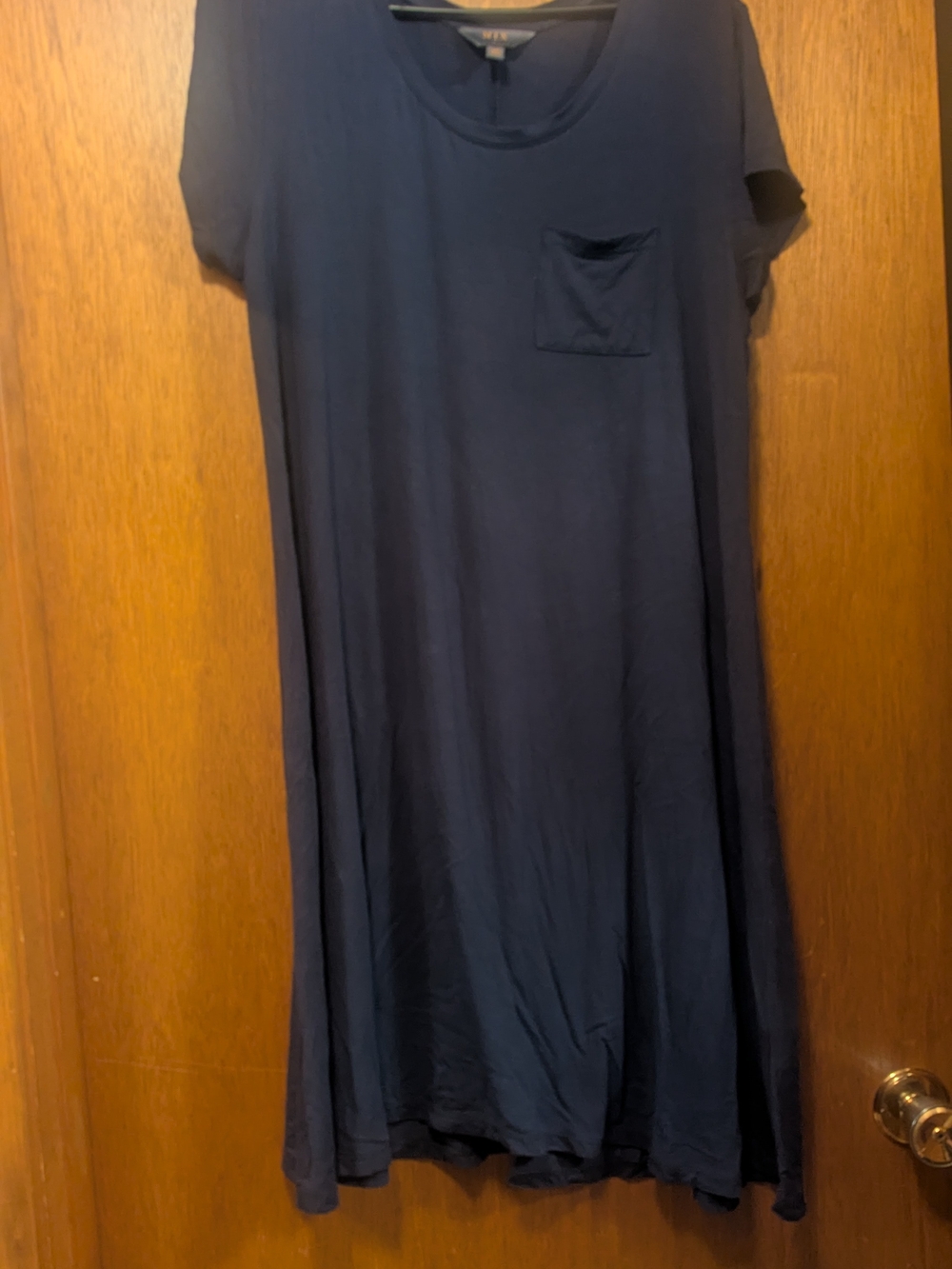 Navy Short-Sleeve Midi Pocket Dress